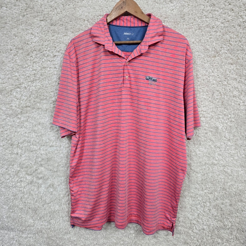 johnnie-O Torrey Pines Polo Mens XL Pink Blue Striped Performance Golf Preppyf